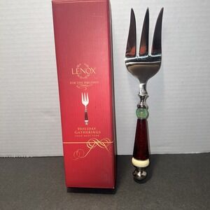 Lenox Holiday Gatherings Cold Meat Fork Stainless Steel Red Green Handle 782737